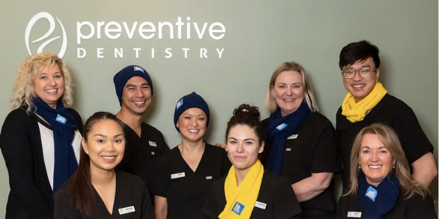 The Preventive Dentistry team wearing scareves and beanies for the Vinnies CEO Sleepout