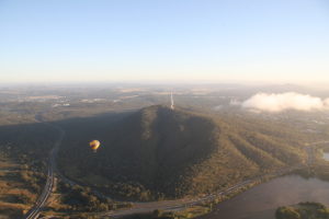 Looking down at Black Mountain from the flight in a hot air balloon